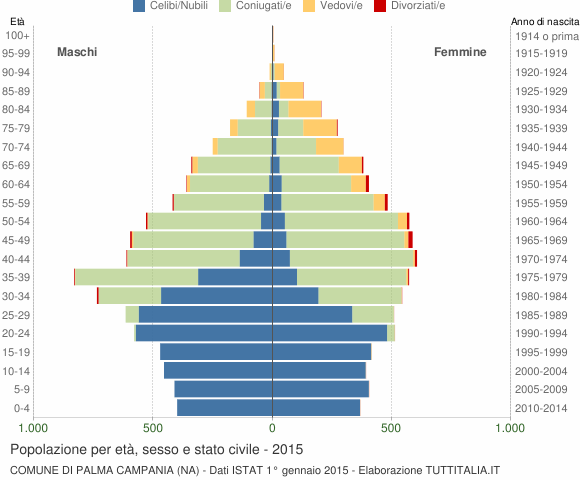Grafico Popolazione per età, sesso e stato civile Comune di Palma Campania (NA)