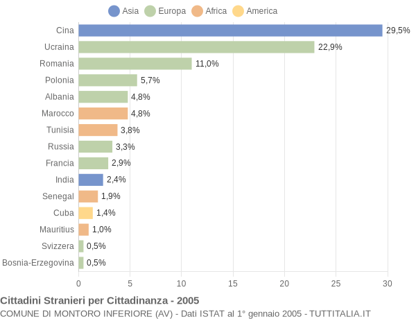 Grafico cittadinanza stranieri - Montoro Inferiore 2005