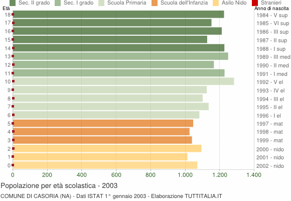 Grafico Popolazione in età scolastica - Casoria 2003