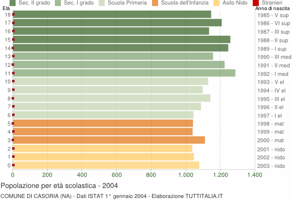 Grafico Popolazione in età scolastica - Casoria 2004