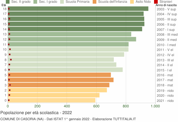 Grafico Popolazione in età scolastica - Casoria 2022