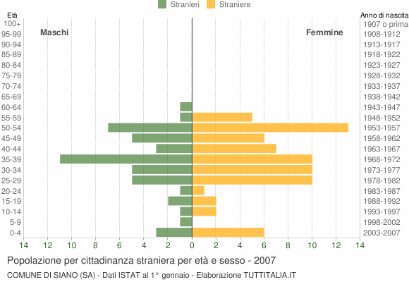 Grafico cittadini stranieri - Siano 2007