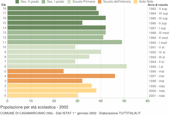 Grafico Popolazione in età scolastica - Casamarciano 2002