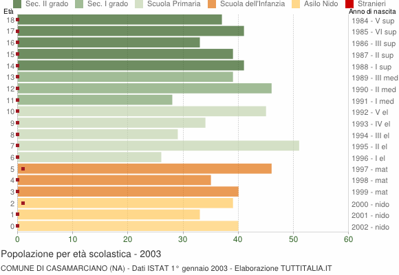 Grafico Popolazione in età scolastica - Casamarciano 2003