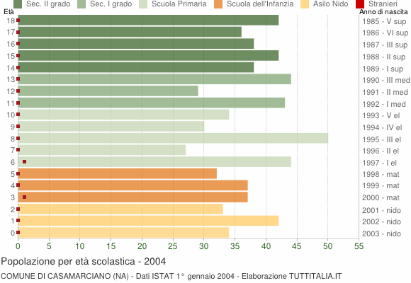 Grafico Popolazione in età scolastica - Casamarciano 2004
