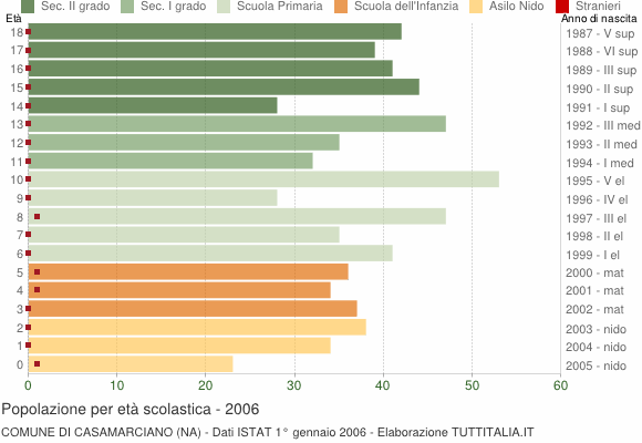Grafico Popolazione in età scolastica - Casamarciano 2006