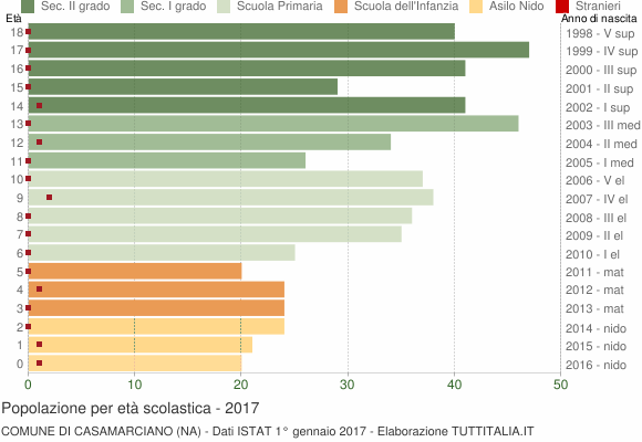 Grafico Popolazione in età scolastica - Casamarciano 2017