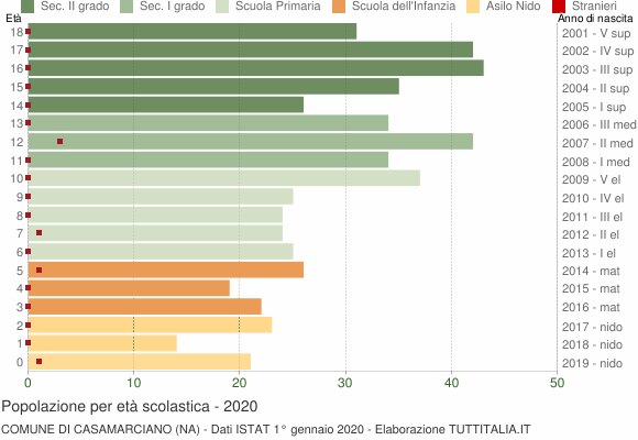 Grafico Popolazione in età scolastica - Casamarciano 2020