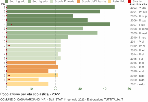 Grafico Popolazione in età scolastica - Casamarciano 2022