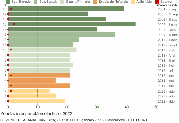 Grafico Popolazione in età scolastica - Casamarciano 2023