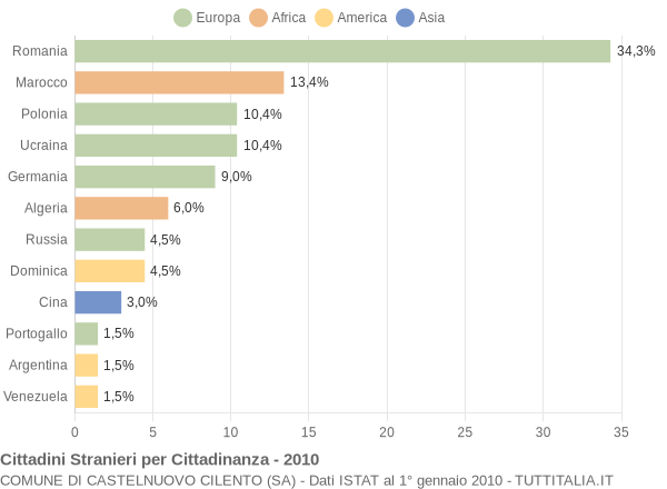 Grafico cittadinanza stranieri - Castelnuovo Cilento 2010