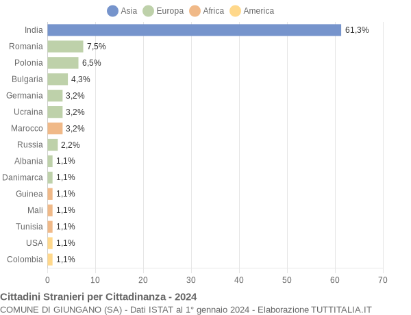 Grafico cittadinanza stranieri - Giungano 2024