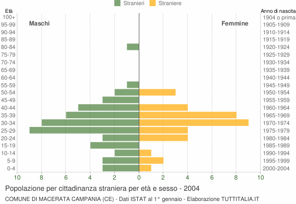 Grafico cittadini stranieri - Macerata Campania 2004
