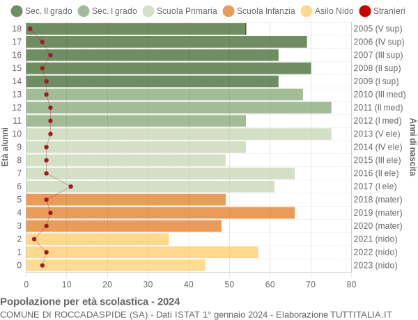 Grafico Popolazione in età scolastica - Roccadaspide 2024