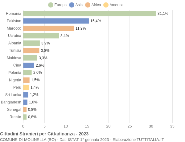 Grafico cittadinanza stranieri - Molinella 2023