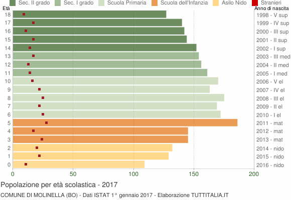 Grafico Popolazione in età scolastica - Molinella 2017