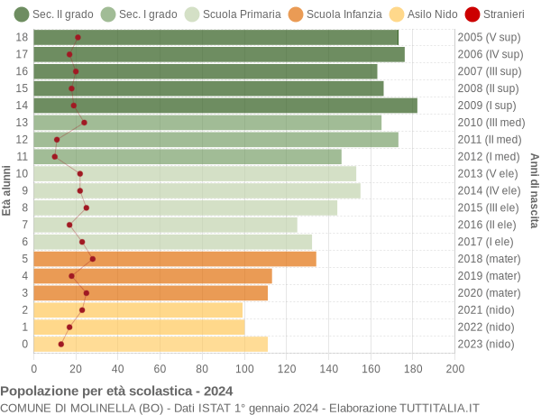 Grafico Popolazione in età scolastica - Molinella 2024