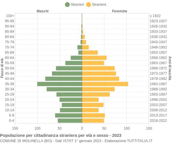 Grafico cittadini stranieri - Molinella 2023