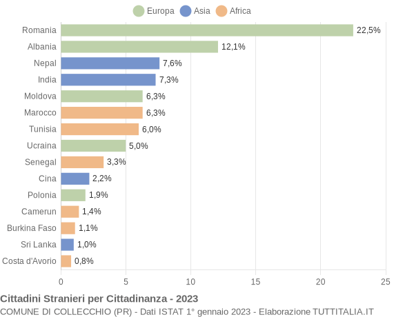 Grafico cittadinanza stranieri - Collecchio 2023