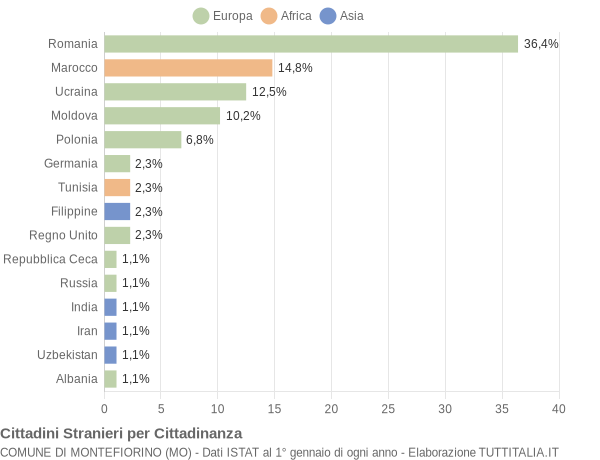 Grafico cittadinanza stranieri - Montefiorino 2009