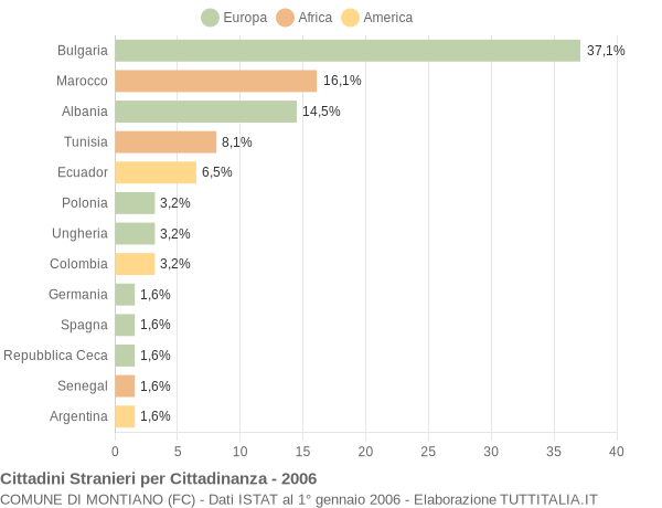 Grafico cittadinanza stranieri - Montiano 2006