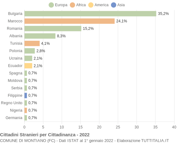 Grafico cittadinanza stranieri - Montiano 2022