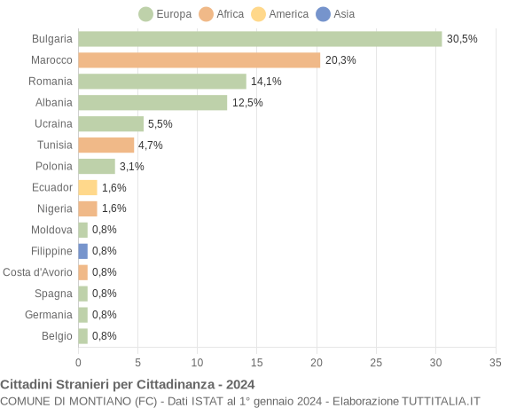 Grafico cittadinanza stranieri - Montiano 2024