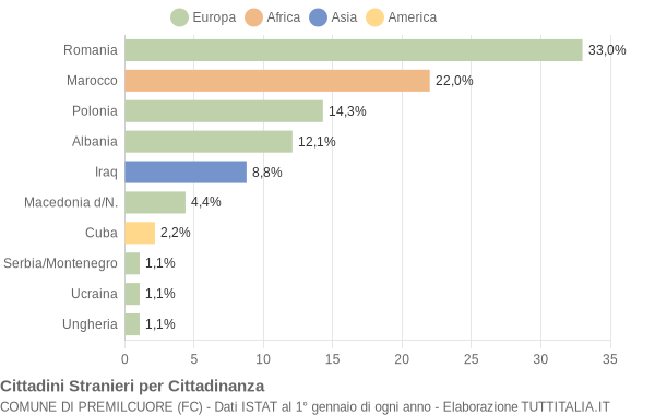 Grafico cittadinanza stranieri - Premilcuore 2008