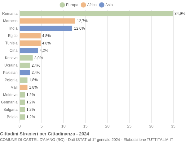 Grafico cittadinanza stranieri - Castel d'Aiano 2024