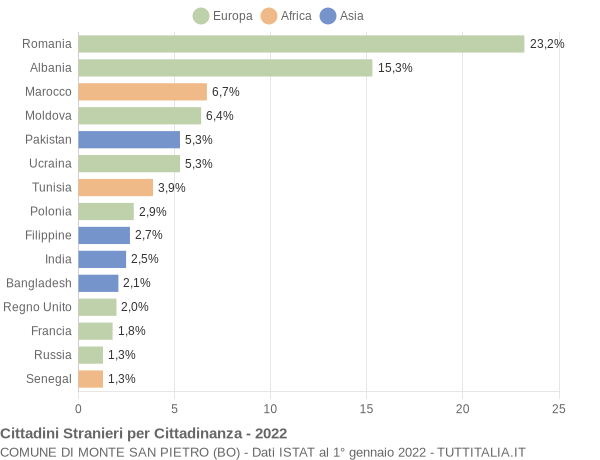 Grafico cittadinanza stranieri - Monte San Pietro 2022