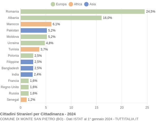 Grafico cittadinanza stranieri - Monte San Pietro 2024