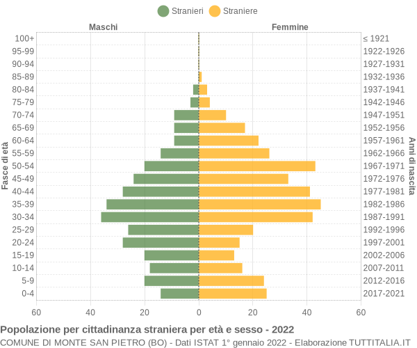 Grafico cittadini stranieri - Monte San Pietro 2022