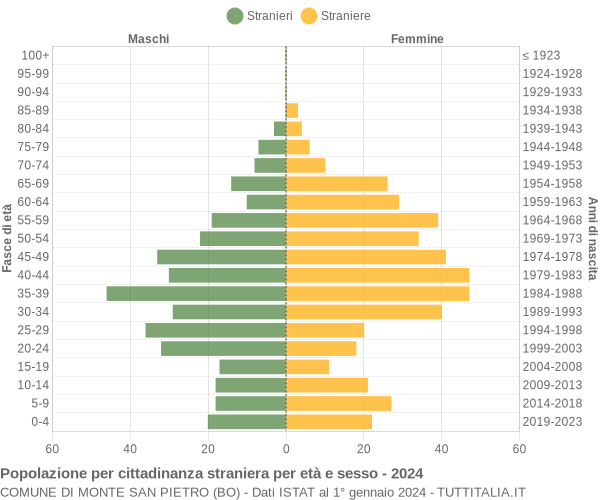 Grafico cittadini stranieri - Monte San Pietro 2024