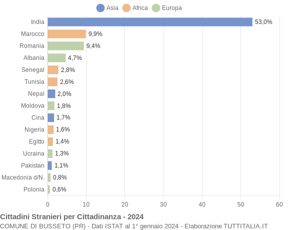 Grafico cittadinanza stranieri - Busseto 2024