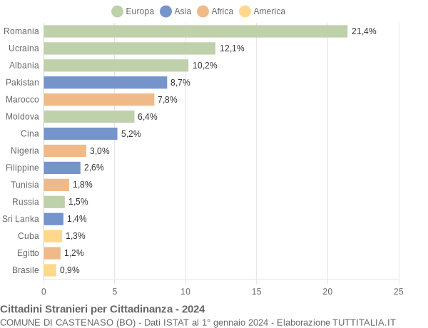 Grafico cittadinanza stranieri - Castenaso 2024