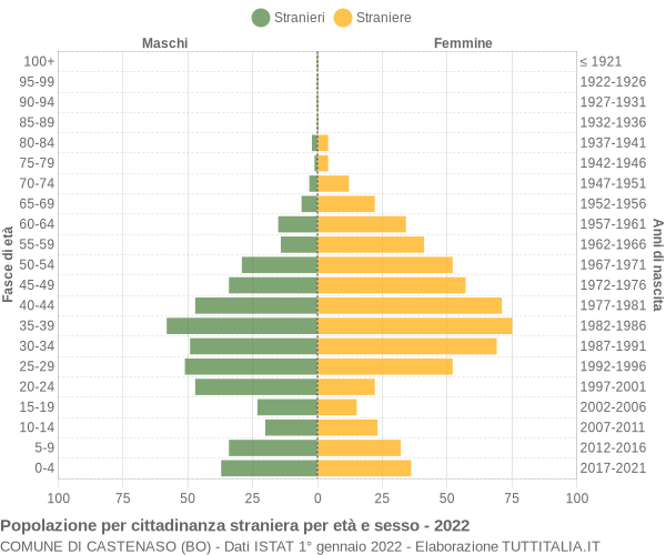 Grafico cittadini stranieri - Castenaso 2022