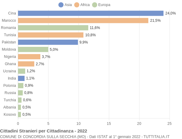 Grafico cittadinanza stranieri - Concordia sulla Secchia 2022