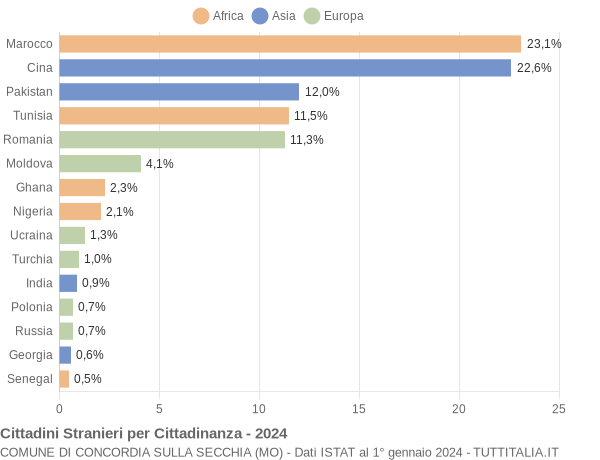 Grafico cittadinanza stranieri - Concordia sulla Secchia 2024