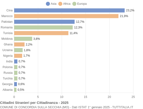Grafico cittadinanza stranieri - Concordia sulla Secchia 2025