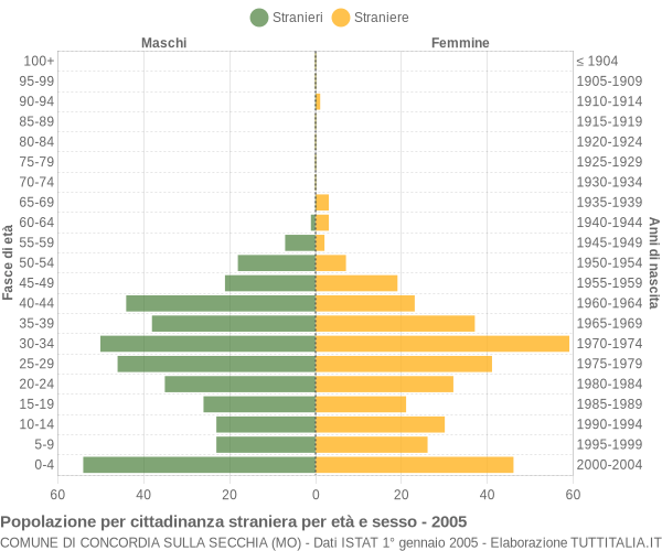 Grafico cittadini stranieri - Concordia sulla Secchia 2005