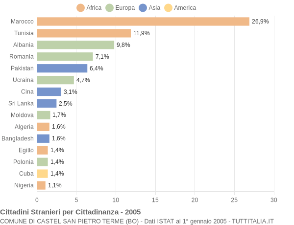Grafico cittadinanza stranieri - Castel San Pietro Terme 2005