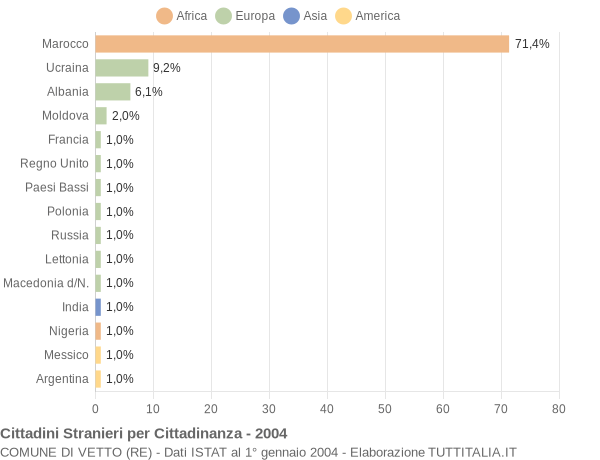 Grafico cittadinanza stranieri - Vetto 2004