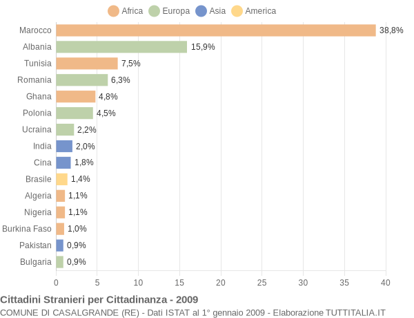 Grafico cittadinanza stranieri - Casalgrande 2009