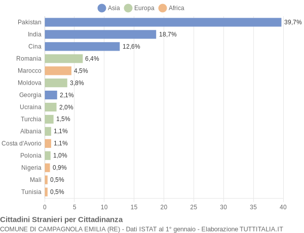 Grafico cittadinanza stranieri - Campagnola Emilia 2022