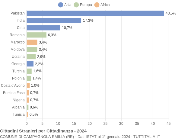 Grafico cittadinanza stranieri - Campagnola Emilia 2024