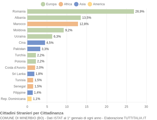 Grafico cittadinanza stranieri - Minerbio 2015