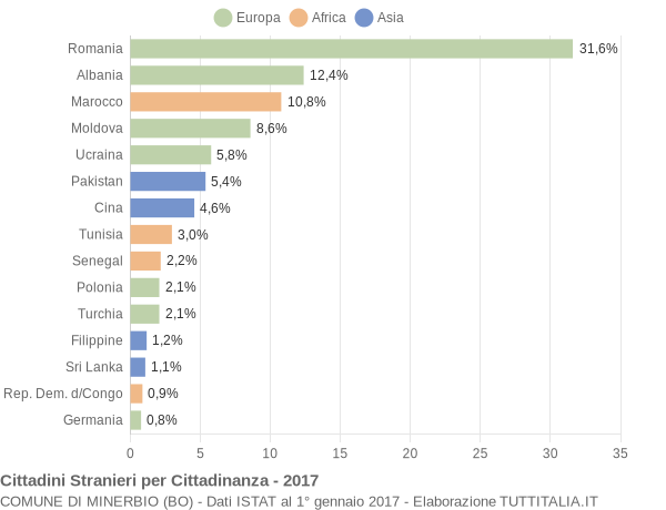 Grafico cittadinanza stranieri - Minerbio 2017