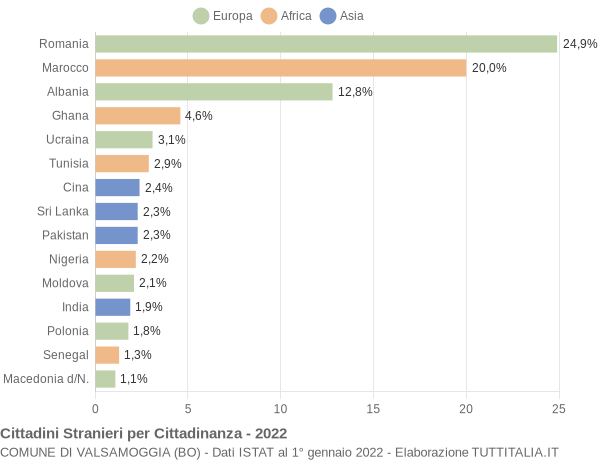 Grafico cittadinanza stranieri - Valsamoggia 2022