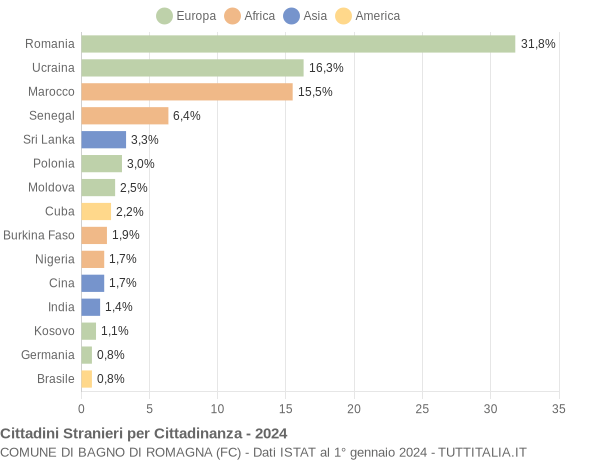 Grafico cittadinanza stranieri - Bagno di Romagna 2024