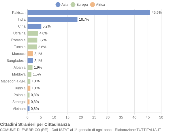 Grafico cittadinanza stranieri - Fabbrico 2021